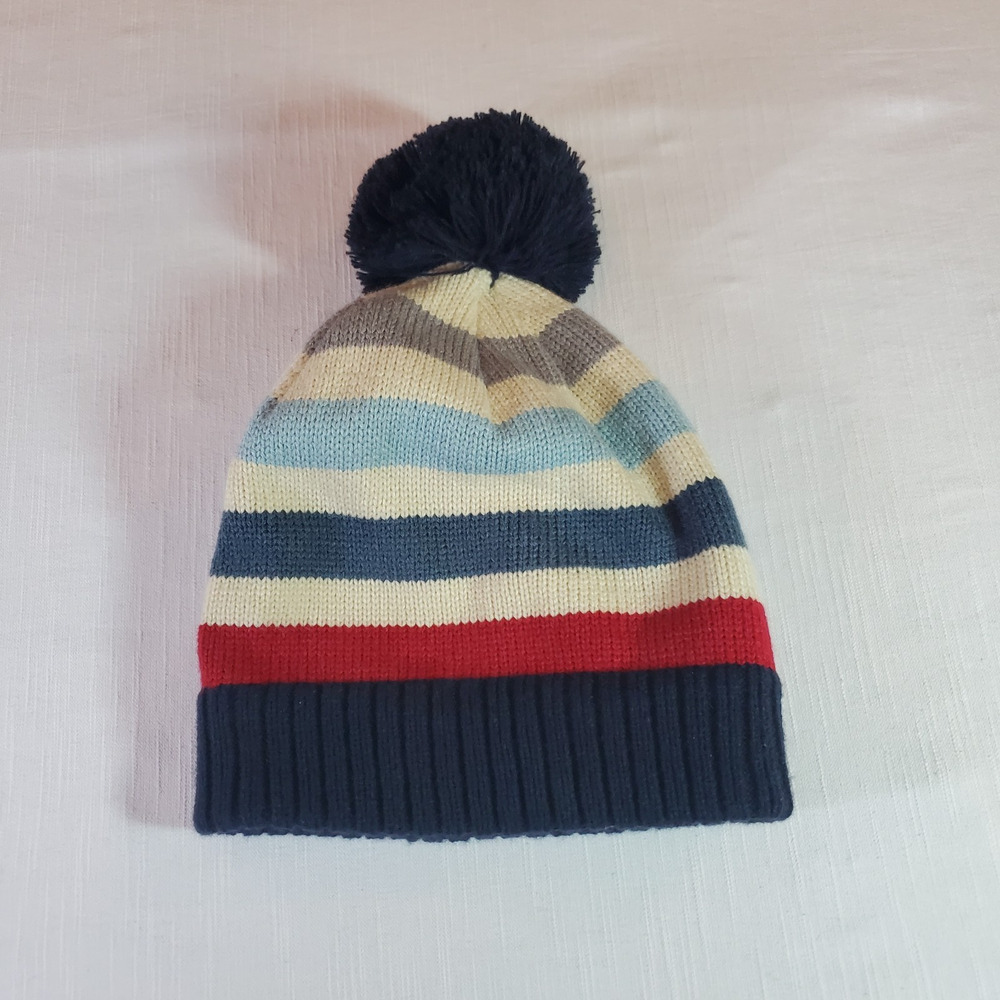 Womens Colorful Striped Knit Beanie Hat Pom Pom Winter